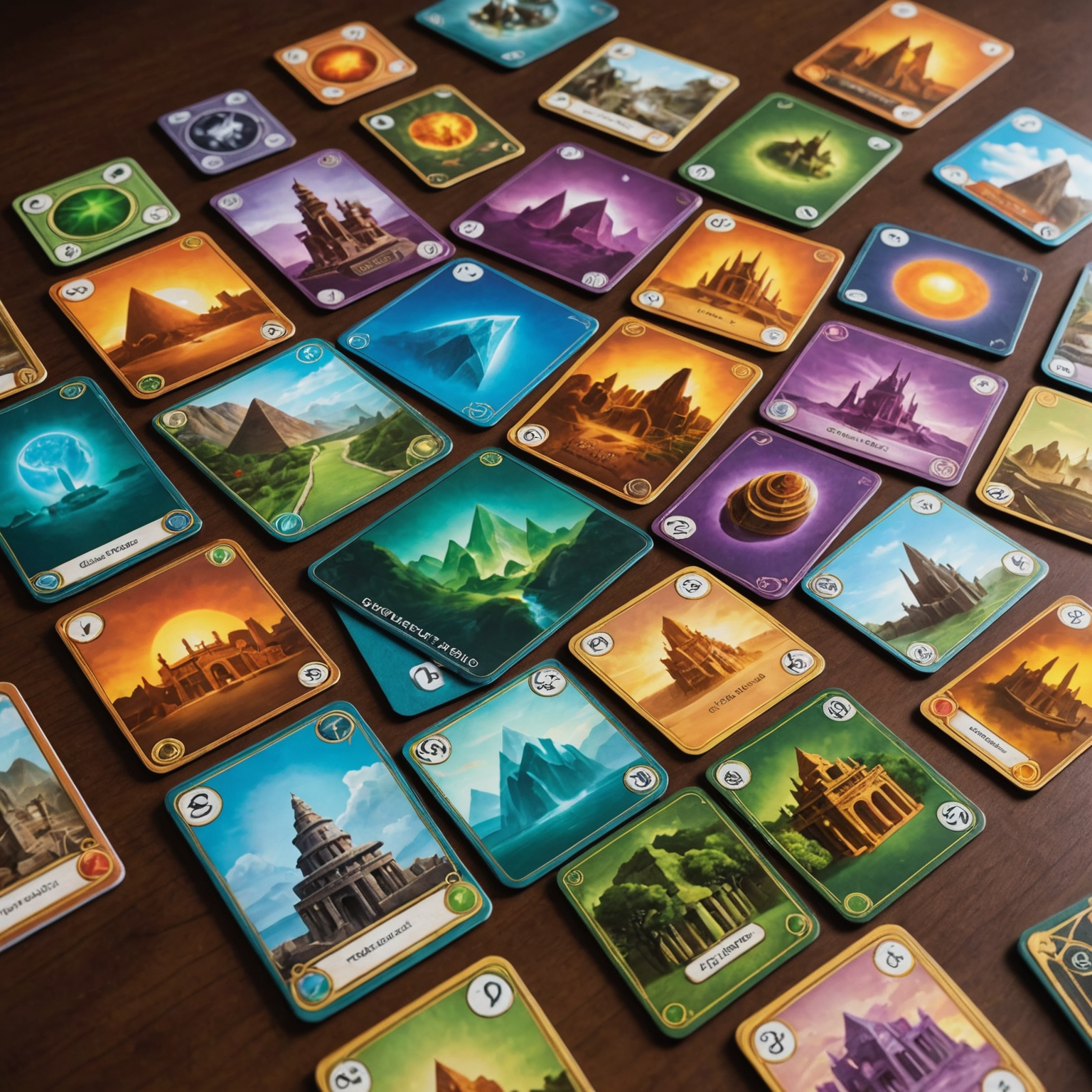 Une partie de 7 Wonders en cours, montrant les cartes colorées représentant les différentes merveilles et les ressources accumulées par les joueurs.